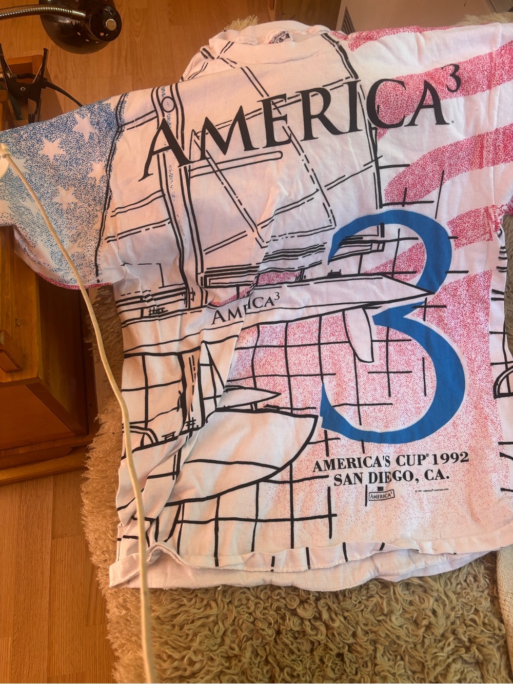 America3 America's Cup 1992 Graphic Tee - White, Blue, Red size L